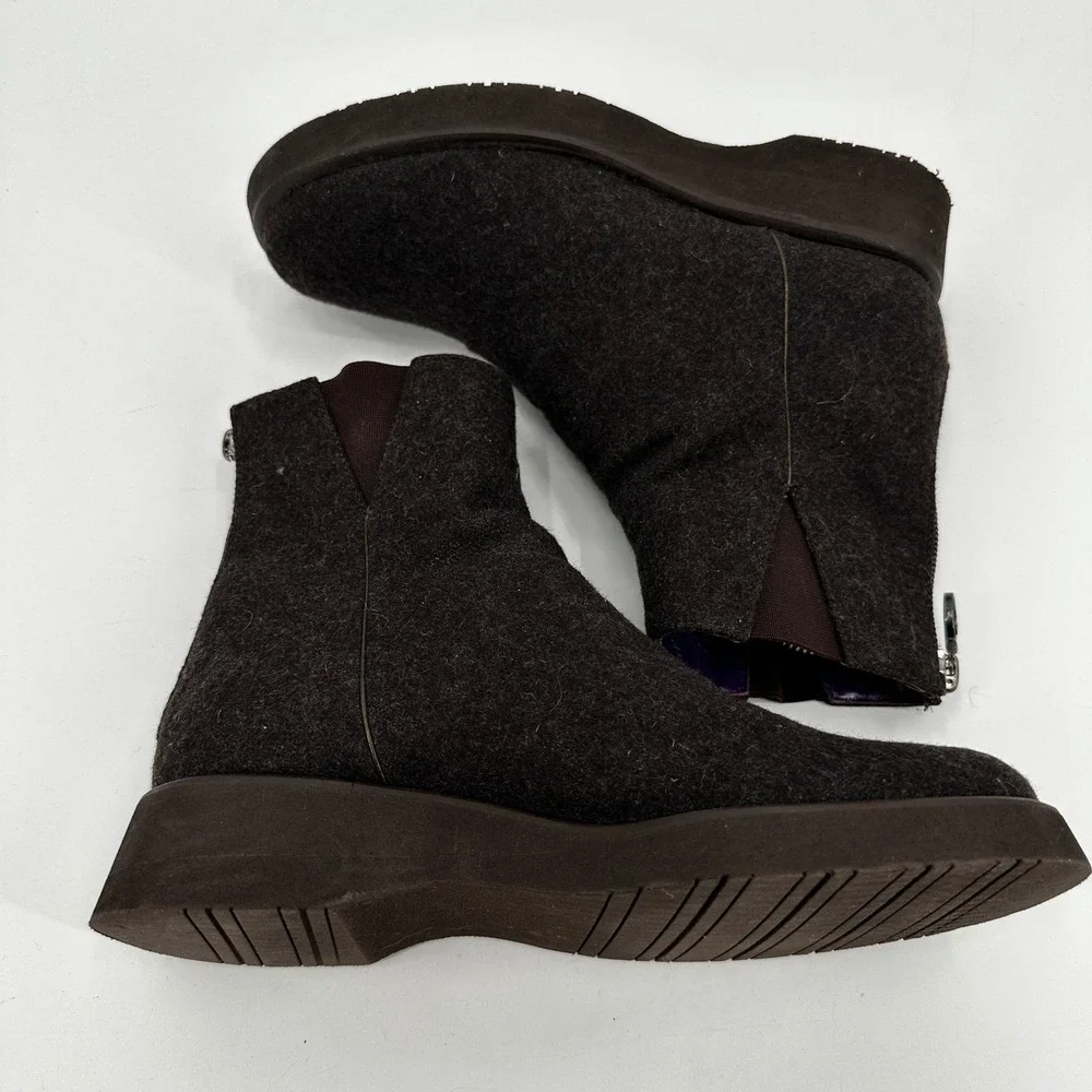 Ralph Lauren Purple Label Womens Boiled Wool Ankle Boots Brown Leather Luxury 5B